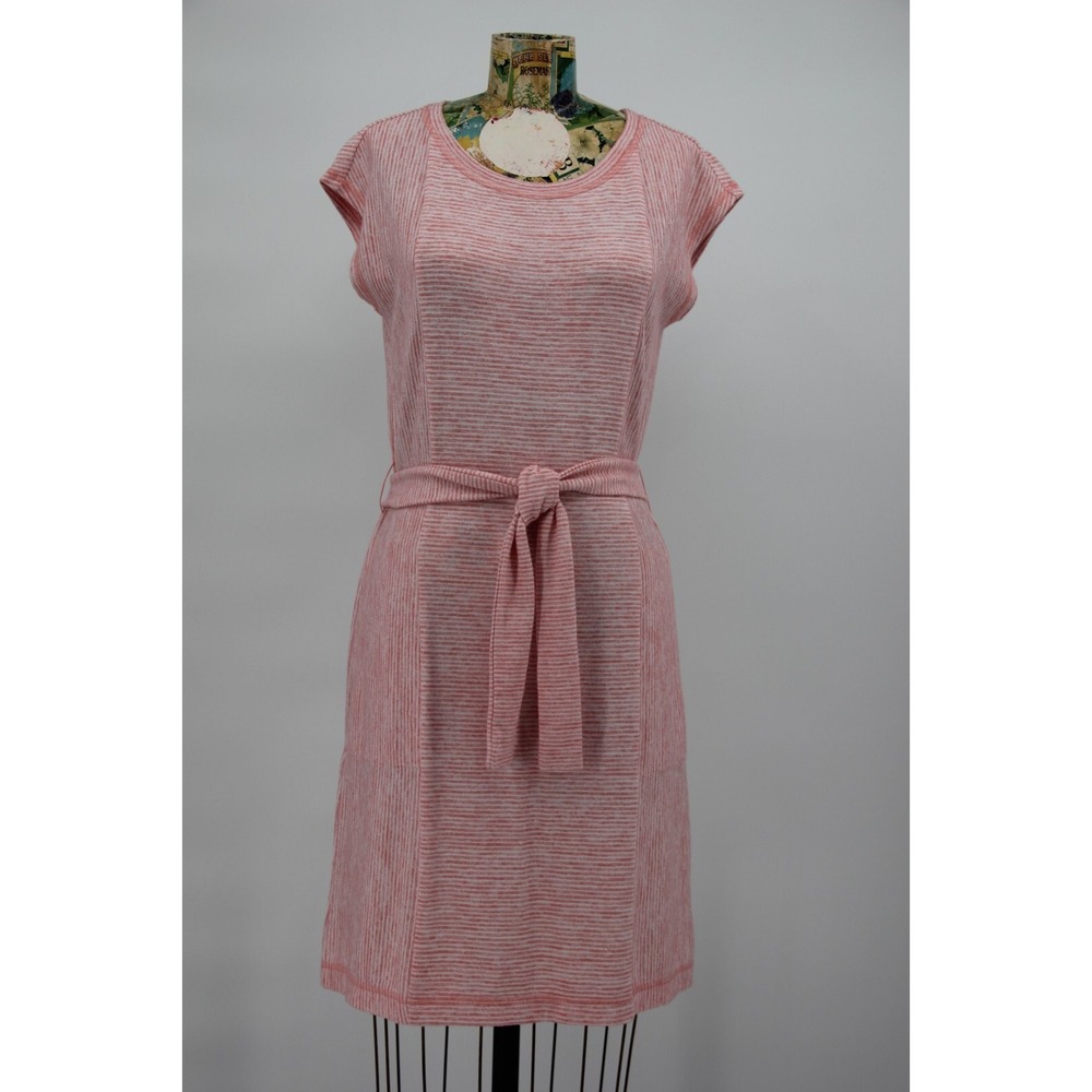 T By Talbots Dress XS Women Pink Stripe Knit Tie Belt Short Preppy Classic #1359